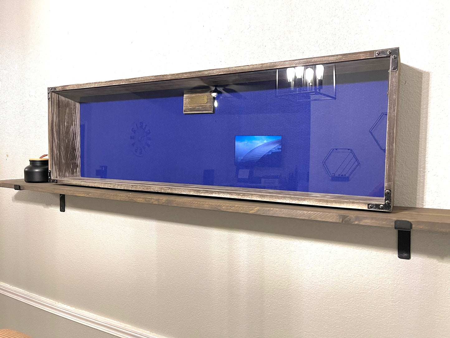 14x48x3 Shadow box with lid Aged Fabric Backing Free shipping