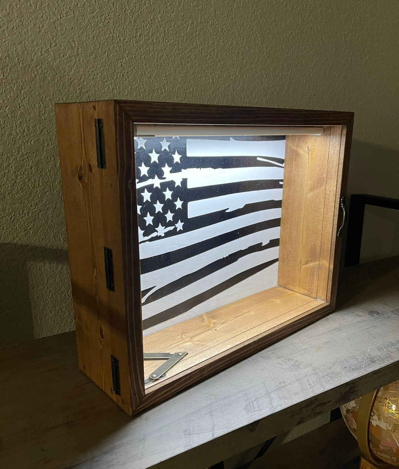 11x14x4” Shadow Box With Lid | Special Walnut | Flag Decal
