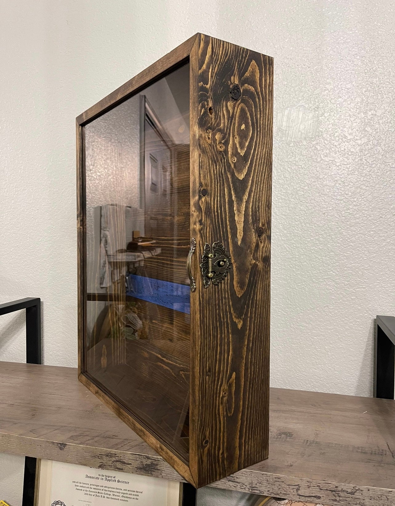 16x20x4” Shadow Box With Lid | Dark Walnut | Support The Blue