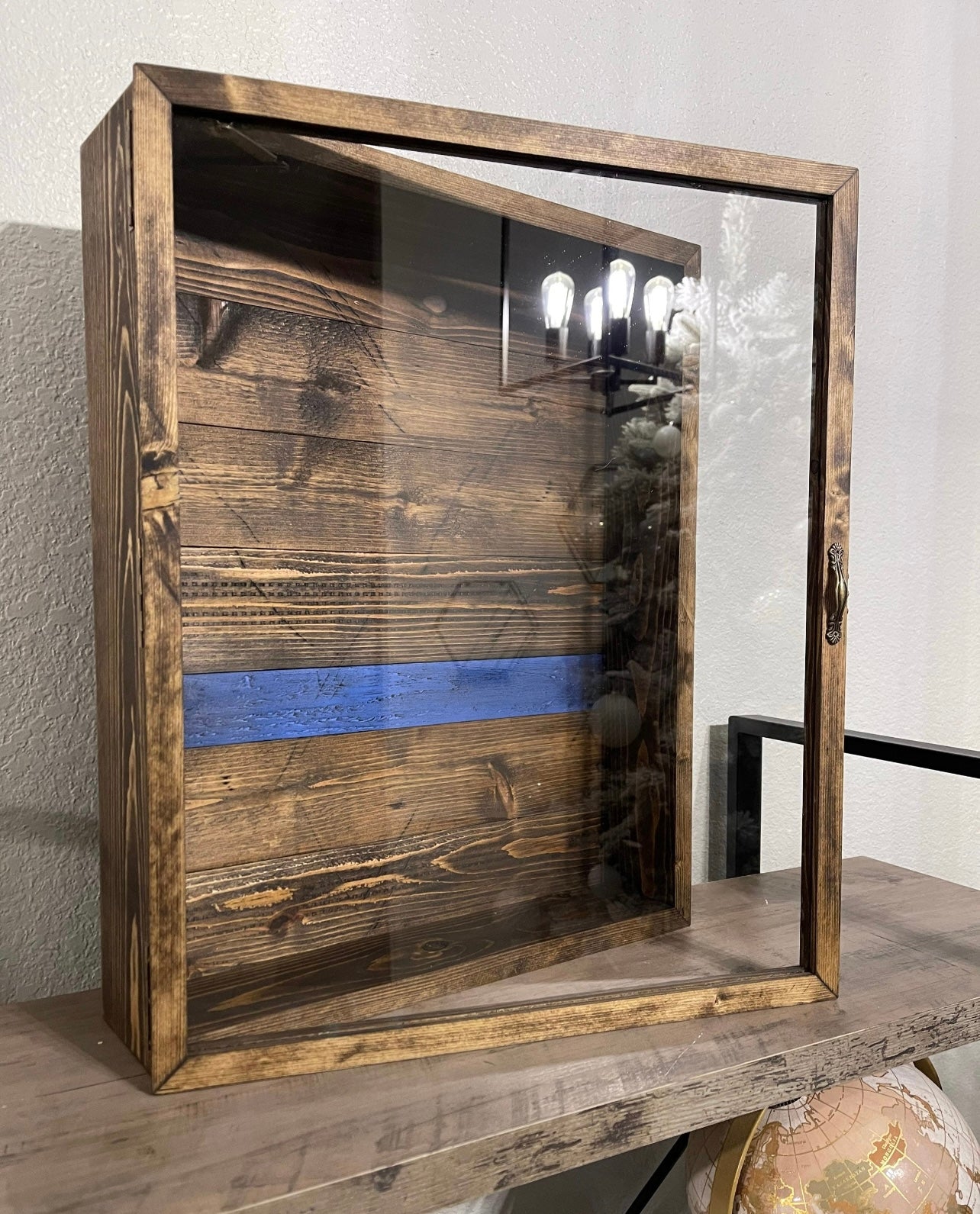 16x20x4” Shadow Box With Lid | Dark Walnut | Support The Blue