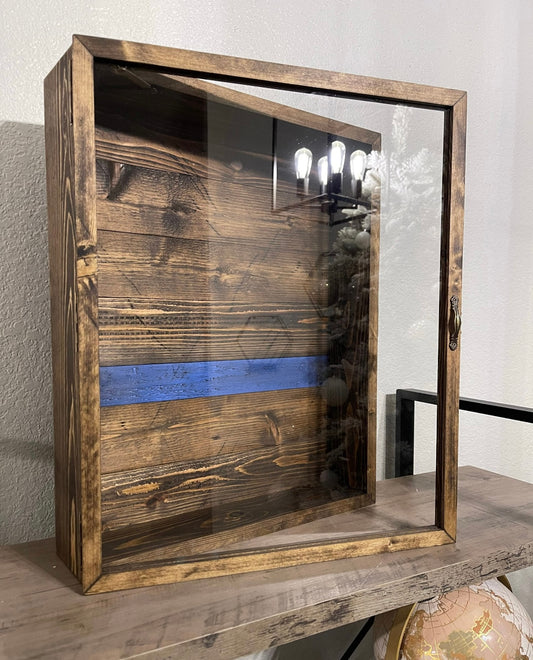 16x20x4” Shadow Box With Lid | Dark Walnut | Support The Blue