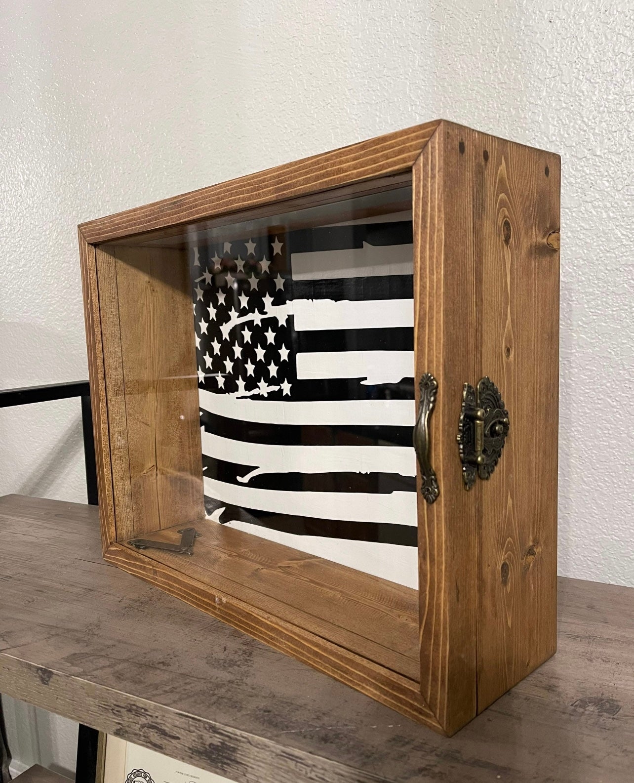 11x14x4” Shadow Box With Lid | Special Walnut | Flag Decal