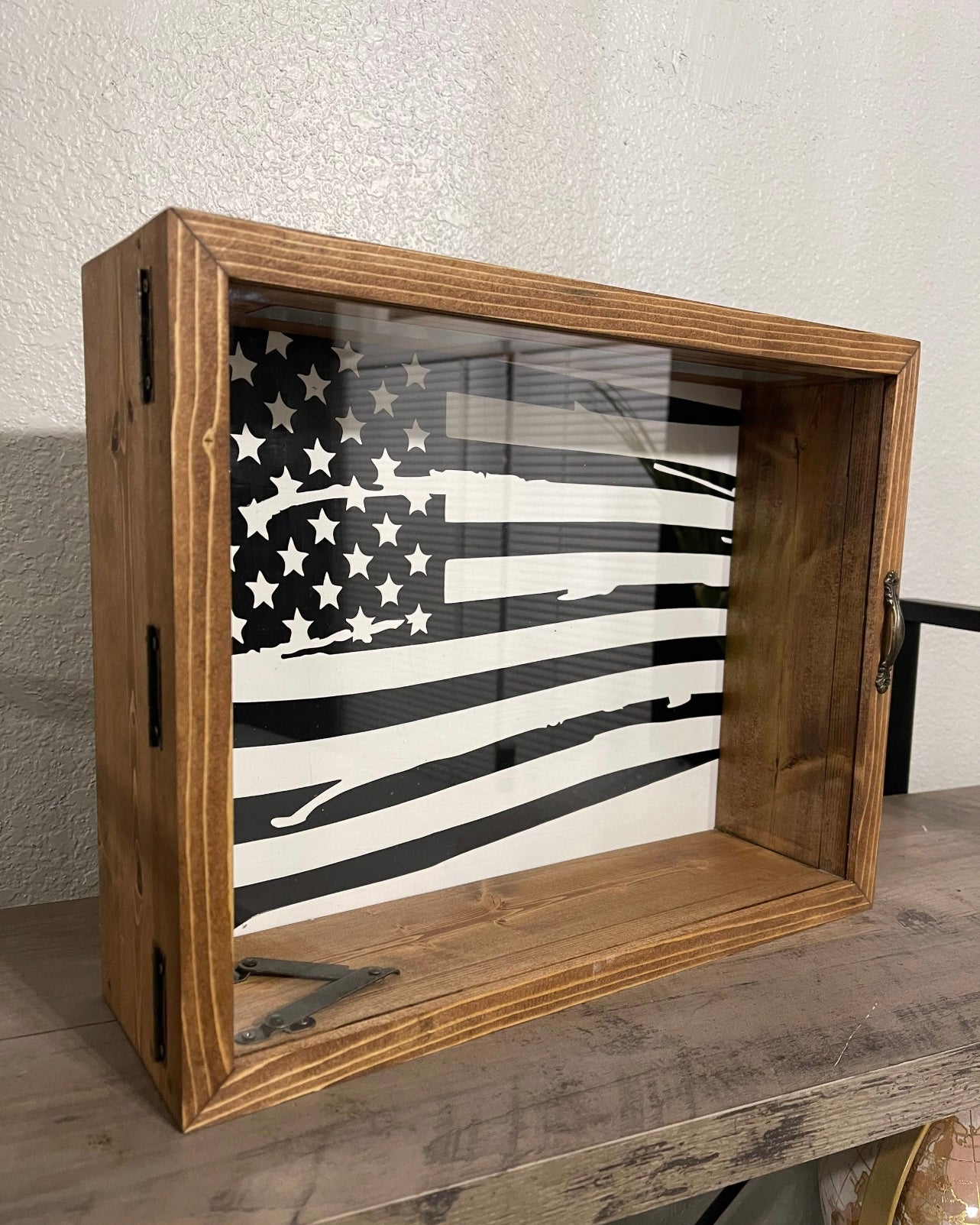 11x14x4” Shadow Box With Lid | Special Walnut | Flag Decal