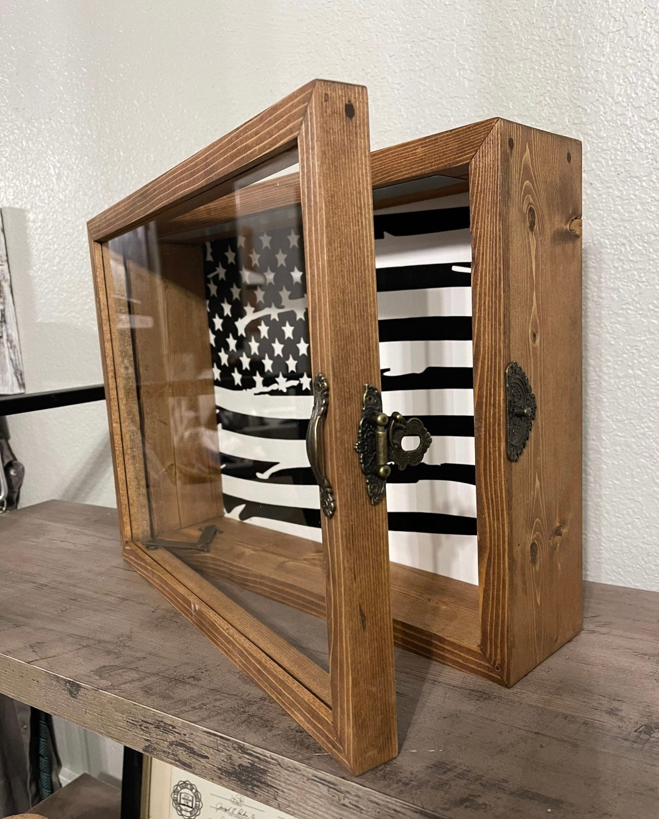 11x14x4” Shadow Box With Lid | Special Walnut | Flag Decal