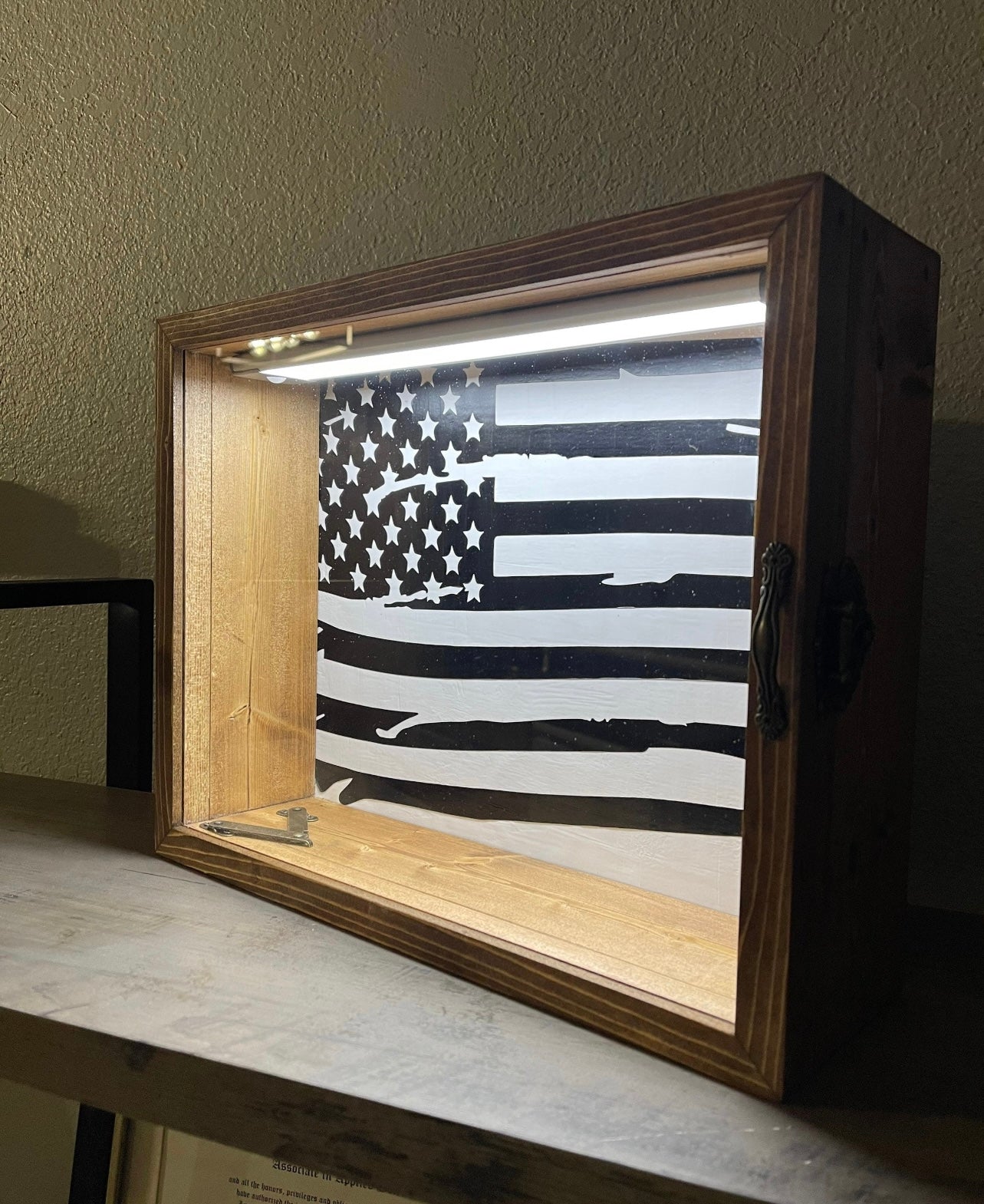 11x14x4” Shadow Box With Lid | Special Walnut | Flag Decal