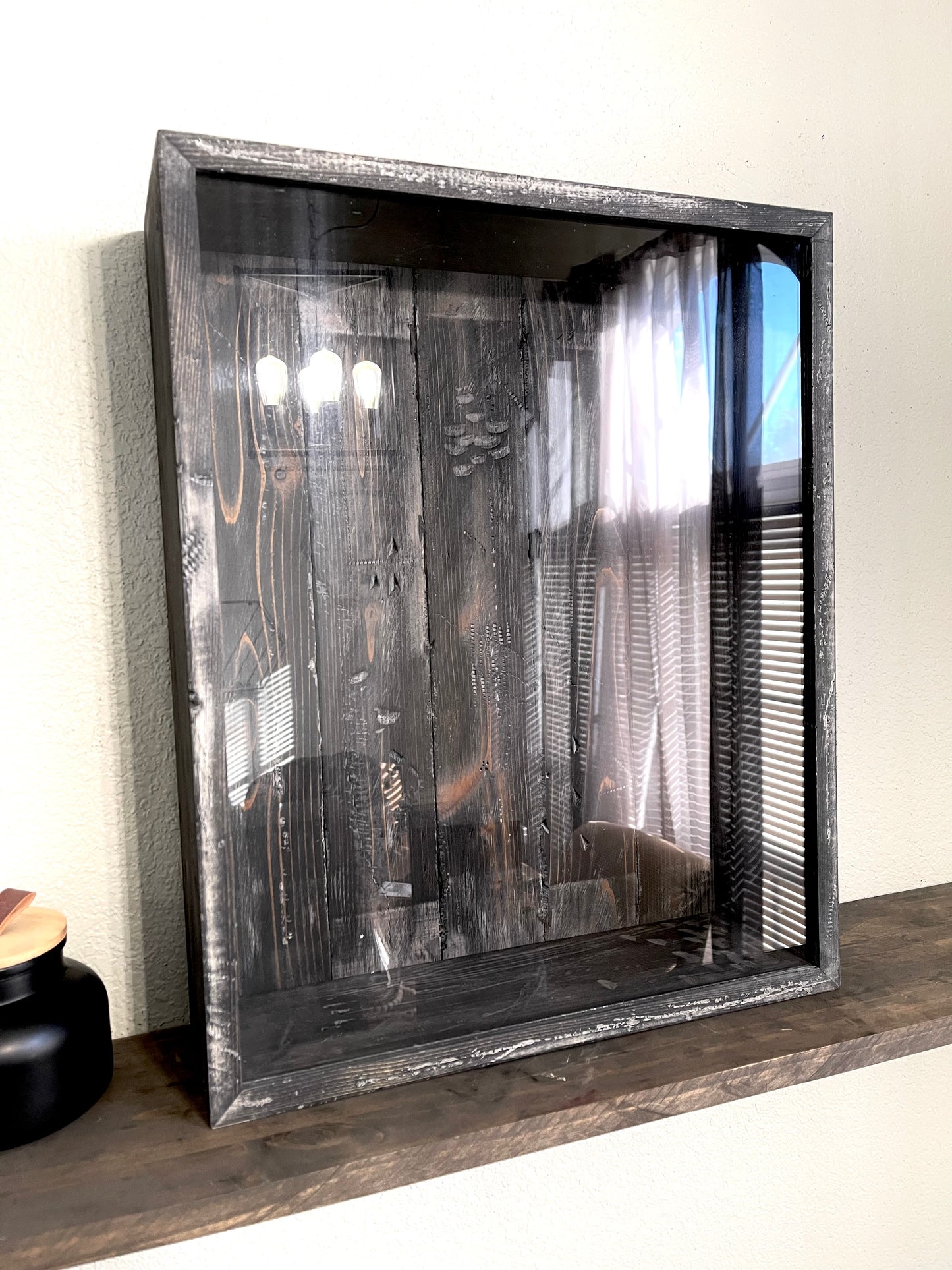 16x20x5” Shadow Box | Aged Rustic Black With Picket Backing | Free Shipping